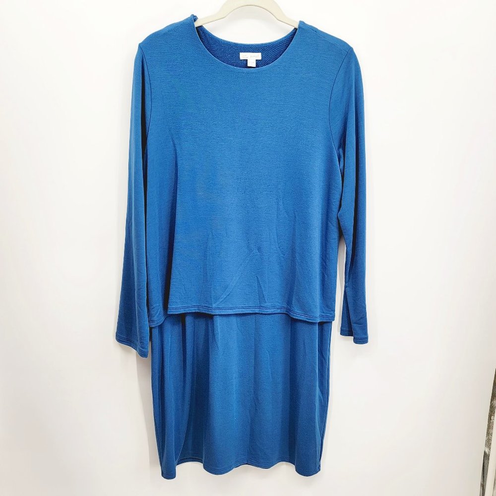J JILL Dress M Blue Opal Luxe TENCELL Pure Jill Knit Stretch Tiered - Picture 2 of 8